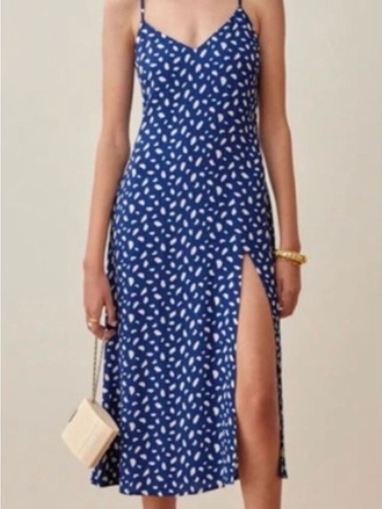 Reformation Dresses & Skirts - Reformation Juliette Dress Moray Print Blue Midi Slip Dress Romantic Size 4